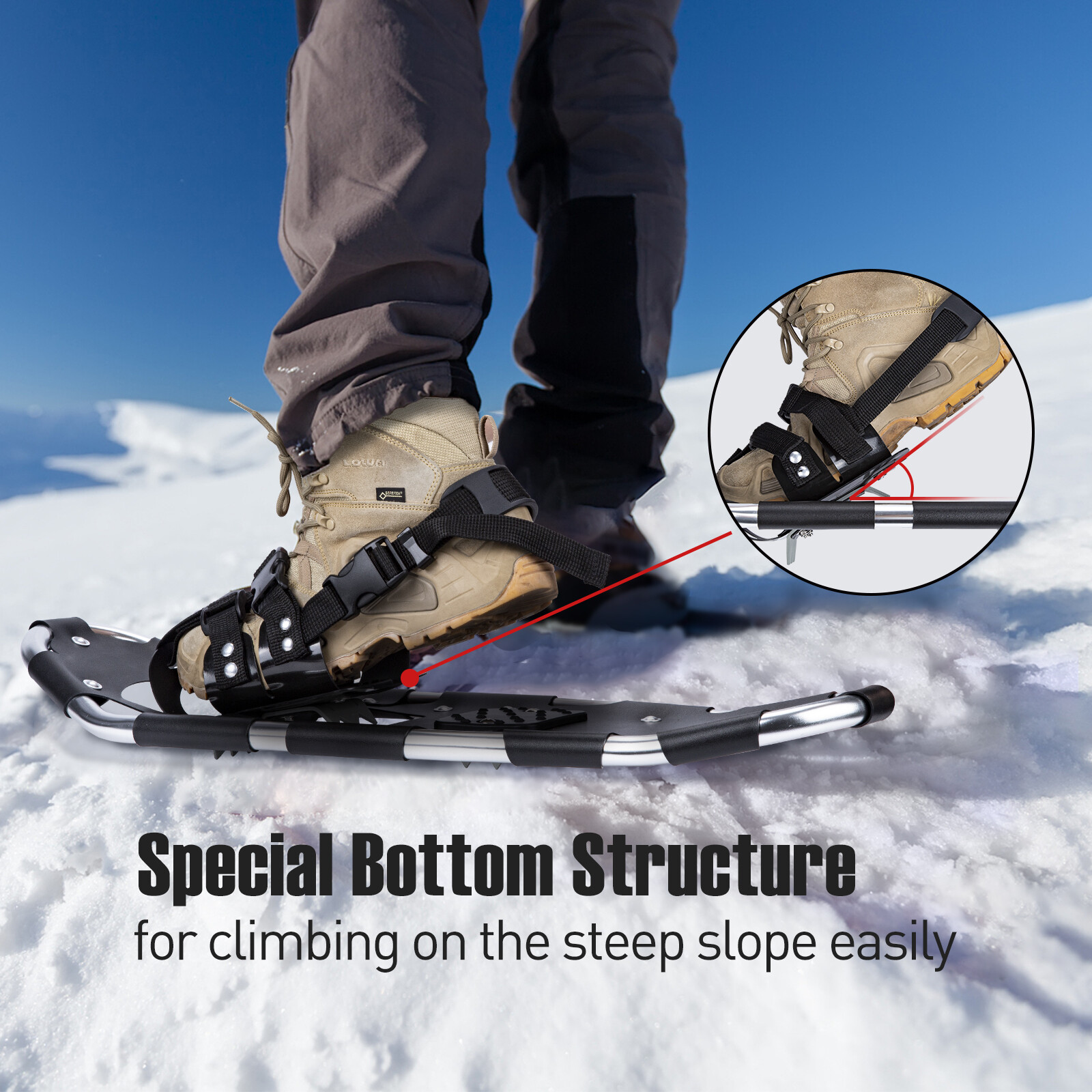 Lightweight Al Snowshoes Unisex 21/25 Inch Pair Anti-shock With Poles Kit & Bag