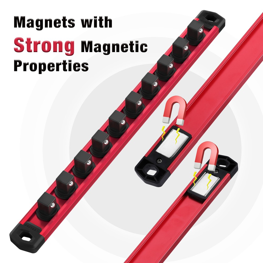 WORKPRO 1/2 Drive Magnetic Socket Organizer Socket Rail Heavy Duty Socket Holder