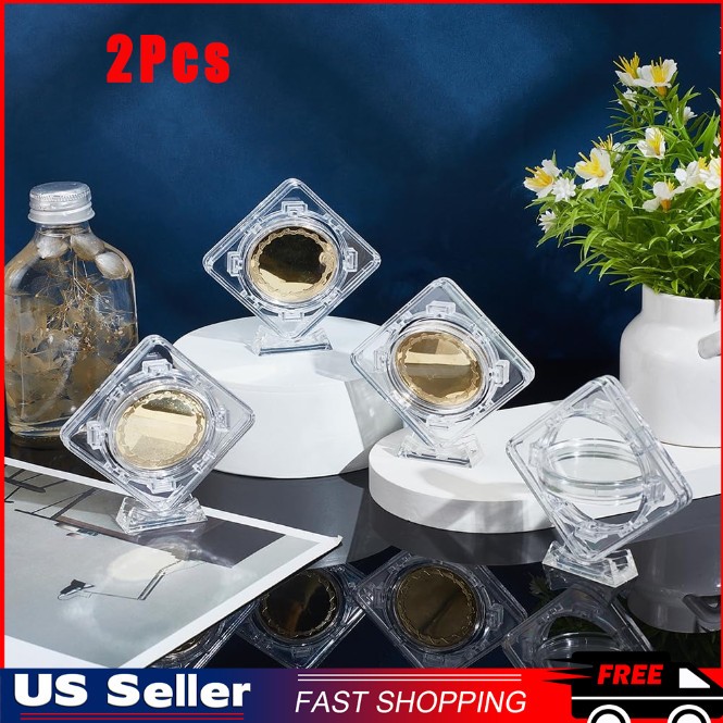 2Pcs Coin Display Case Stand Rotatable Floating 3D Coin Capsules Protector 40 mm