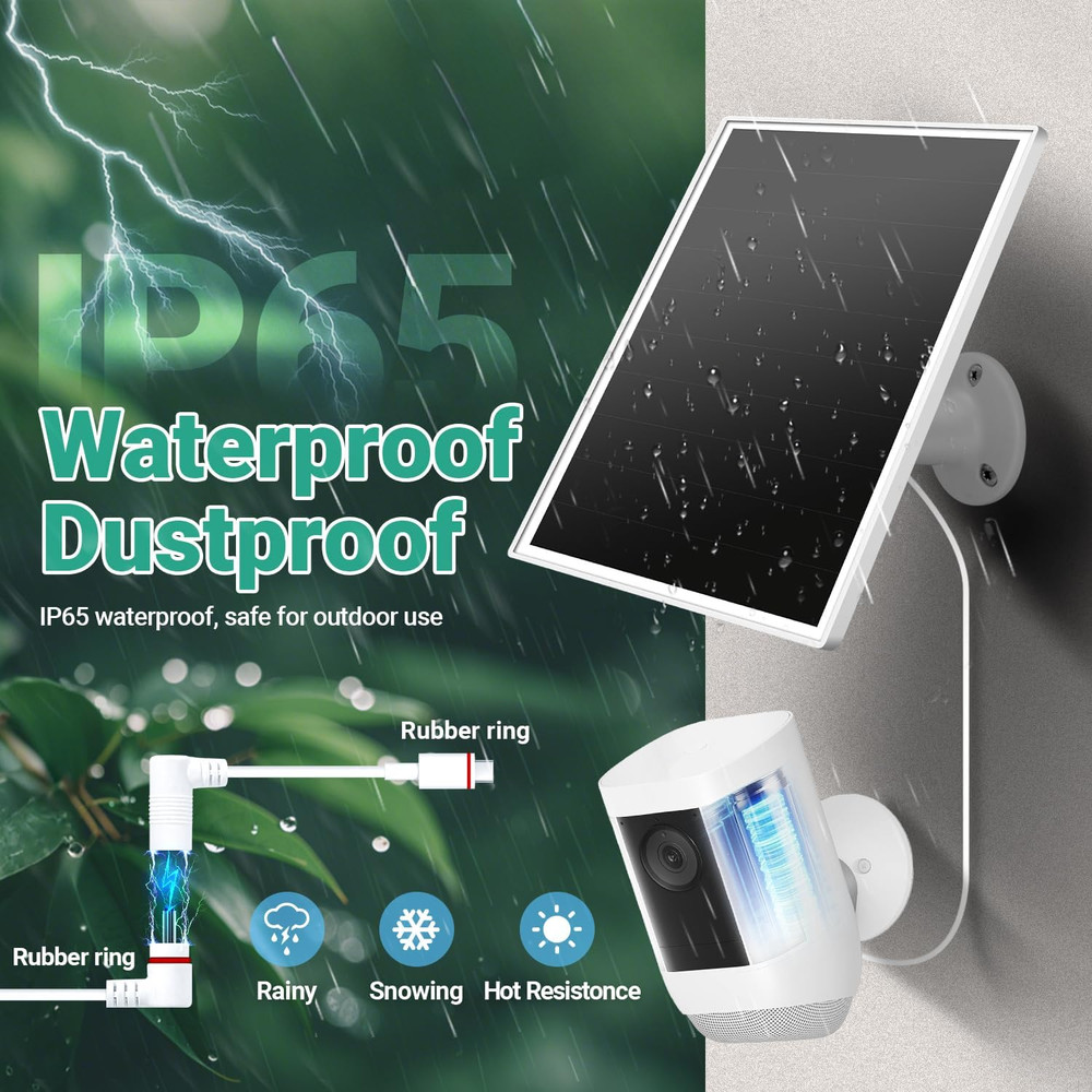 Solar Panel for Ring Camera, 6W Solar Charger with USB-C & Barrel Plug for Ring