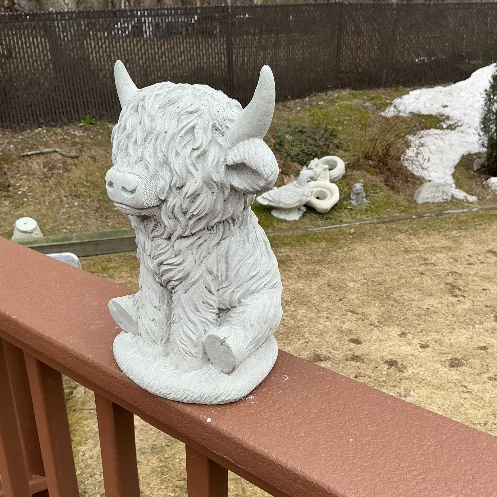 Sitting Highland Cow Statue 12'' Tall, Solid Concrete Statue