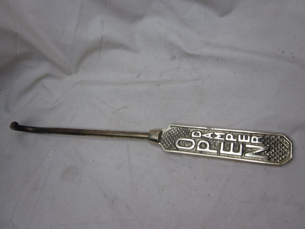 vintage brass DAMPER OPEN CLOSED hook flue pull arm rod handle