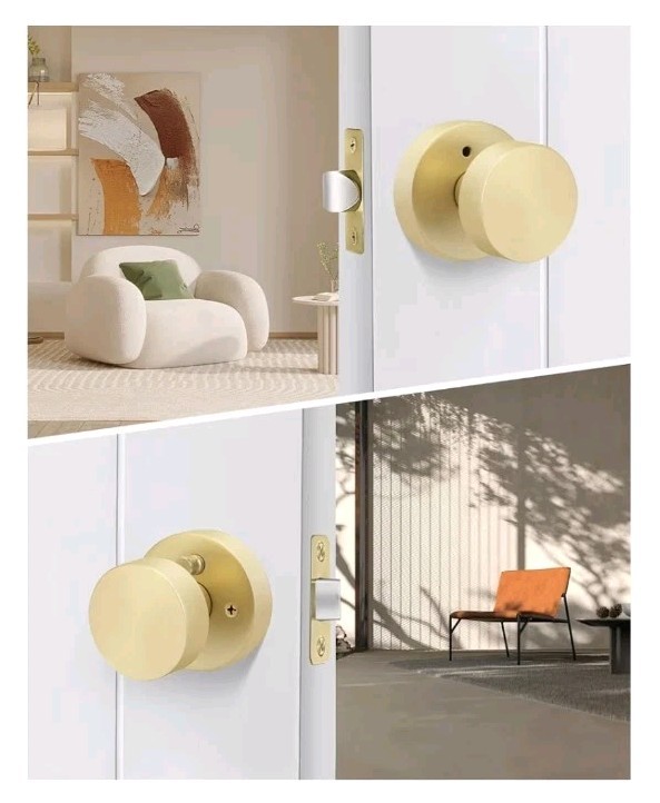 🔑 ⭐ Goldenwarm Brushed Gold Privacy Door Knobs Interior Round Satin (6 Pack)