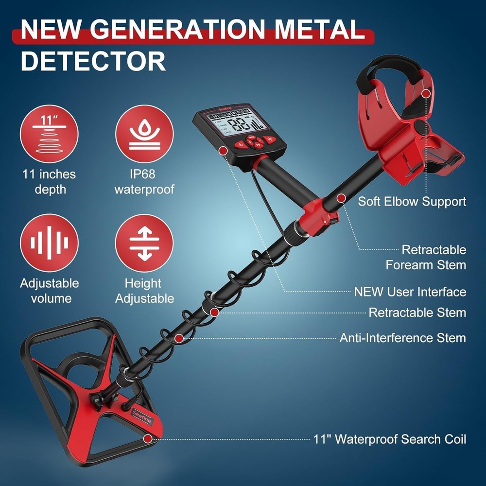 Professional Metal Detector with 5 Modes & Large LCD Display - Waterproof Design