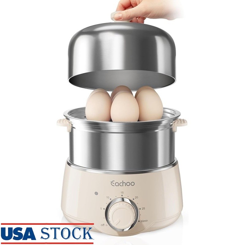 Dual Tier Egg Cooker Hard Boiled Steamer Timer Efficient Heating Dishwasher Safe