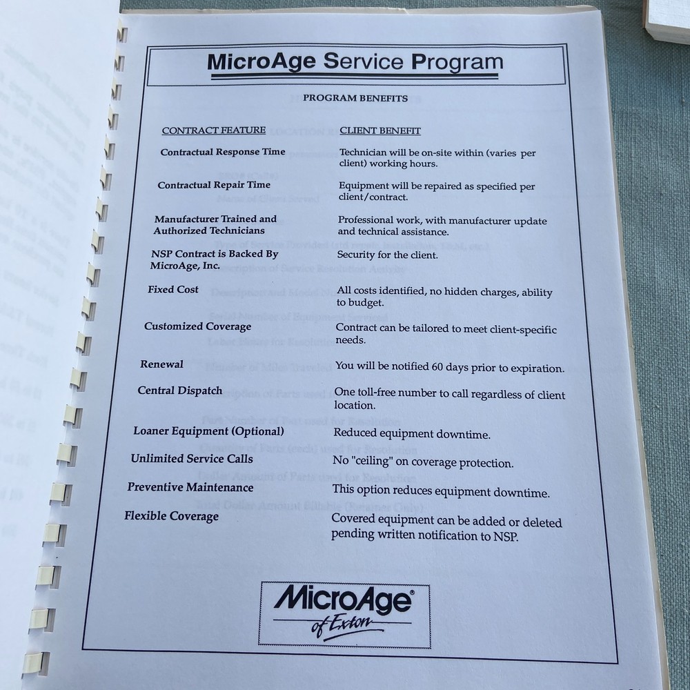 Vintage MicroAge Computer Solutions Technical Services Operations Manual Paper E