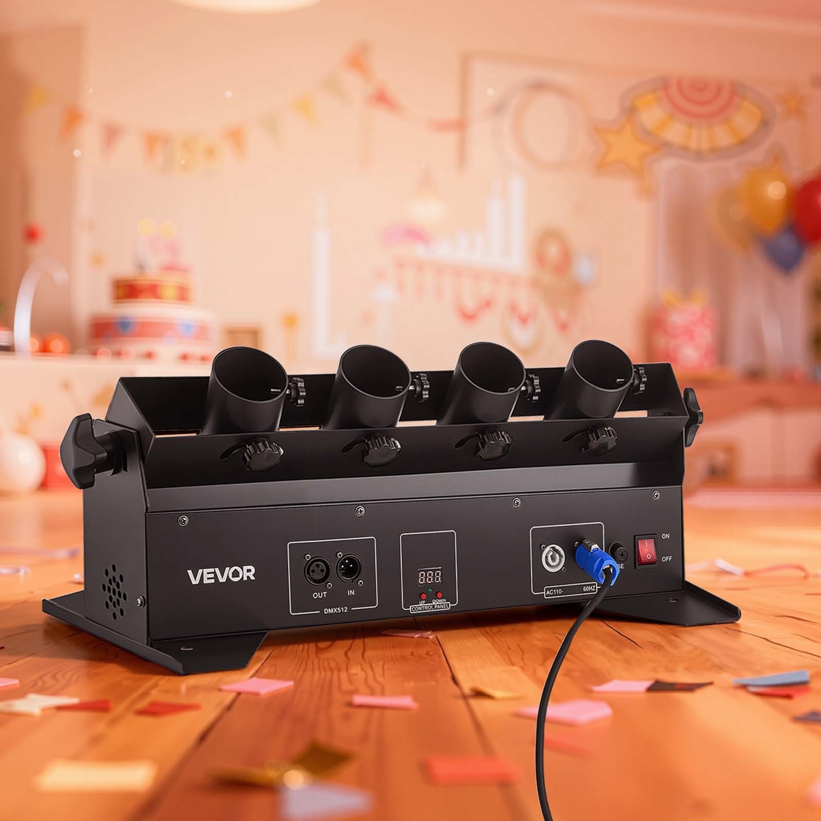 VEVOR 4-Shot Electric Confetti Cannon Machine DMX / Remote Control Party Effect