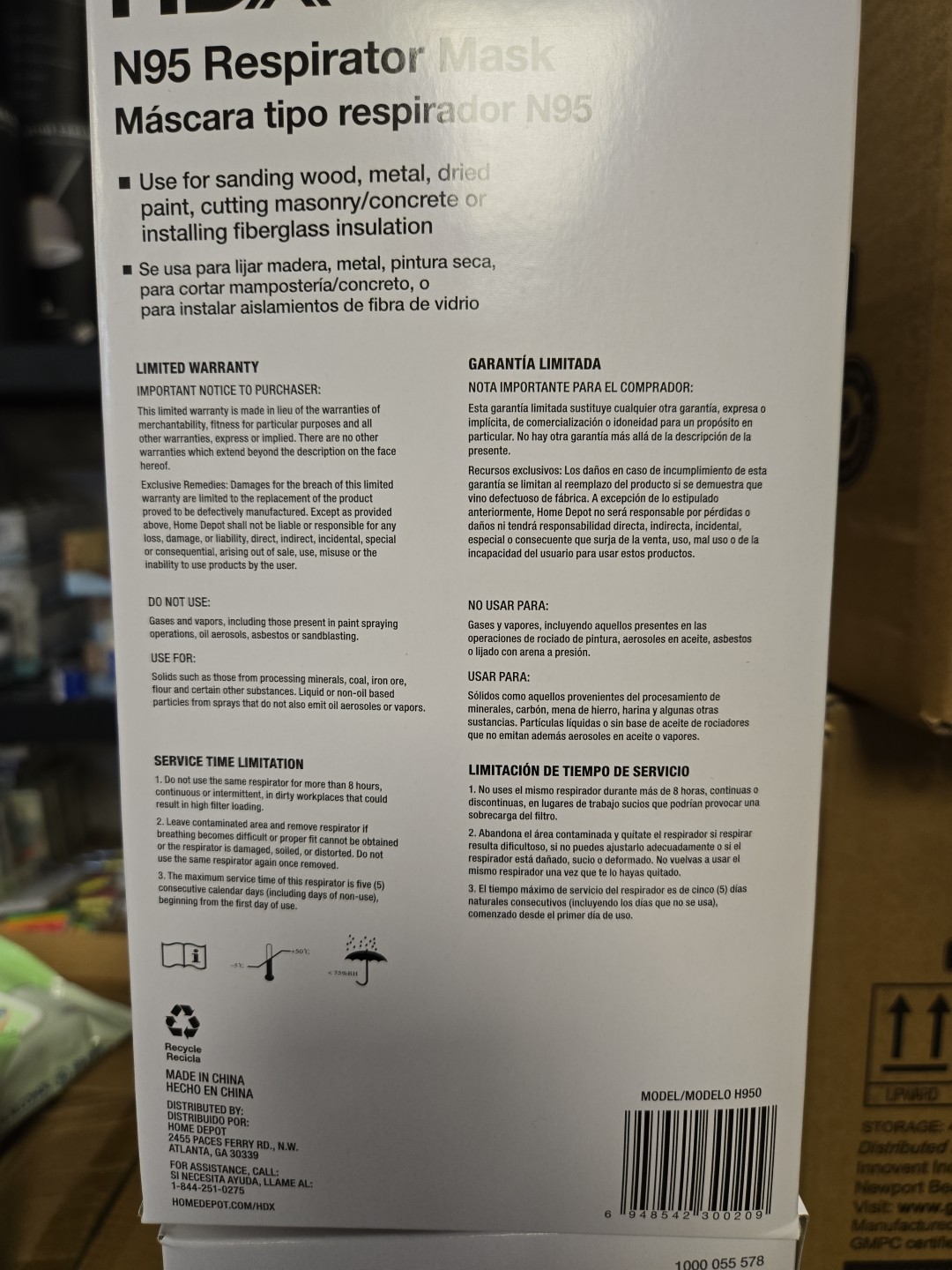 HDX N95 Disposable Respirator Mask, Size Medium - 2 Packs of 30 Masks