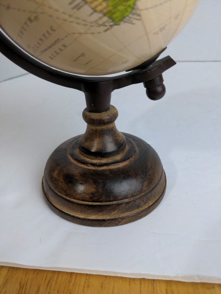 Wood Base World Globe Decor 9.5" tall