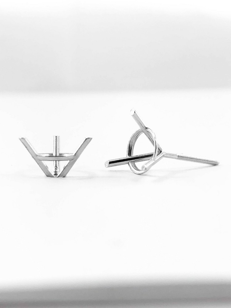 14K White Gold Stud Earring Finding Mounting Setting Round 3-Prong Martini Screw