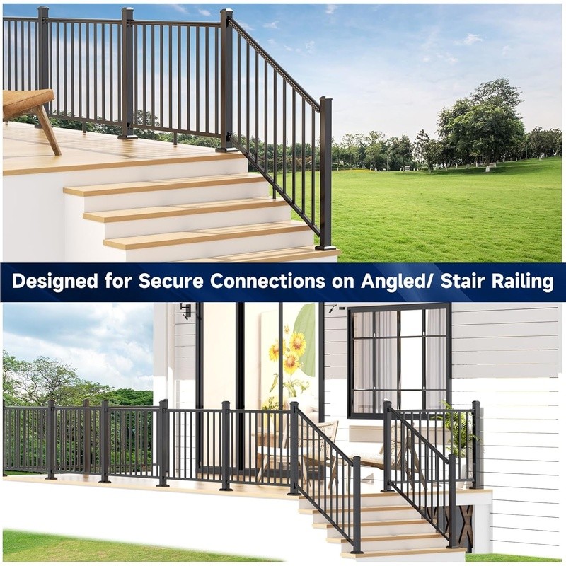 4 Pack Adjustable Aluminum Railing Bracket Connector W/ Installation Drill Kit