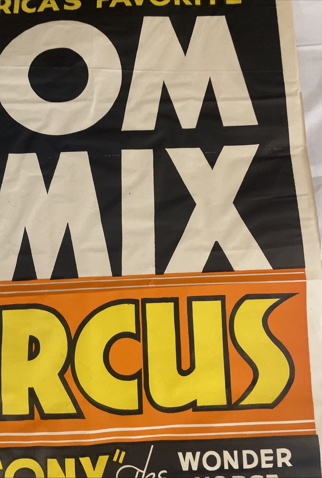 Vintage 35.5x21 Inch Tom Mix Circus Poster “Tony” The Wonder Horse Knoxville Ten