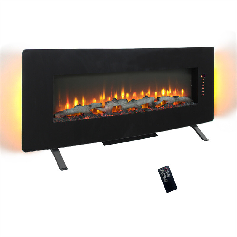 48 In Curved Front Wall Mounted Electric Fireplace W/Multicolor Flame And Remote