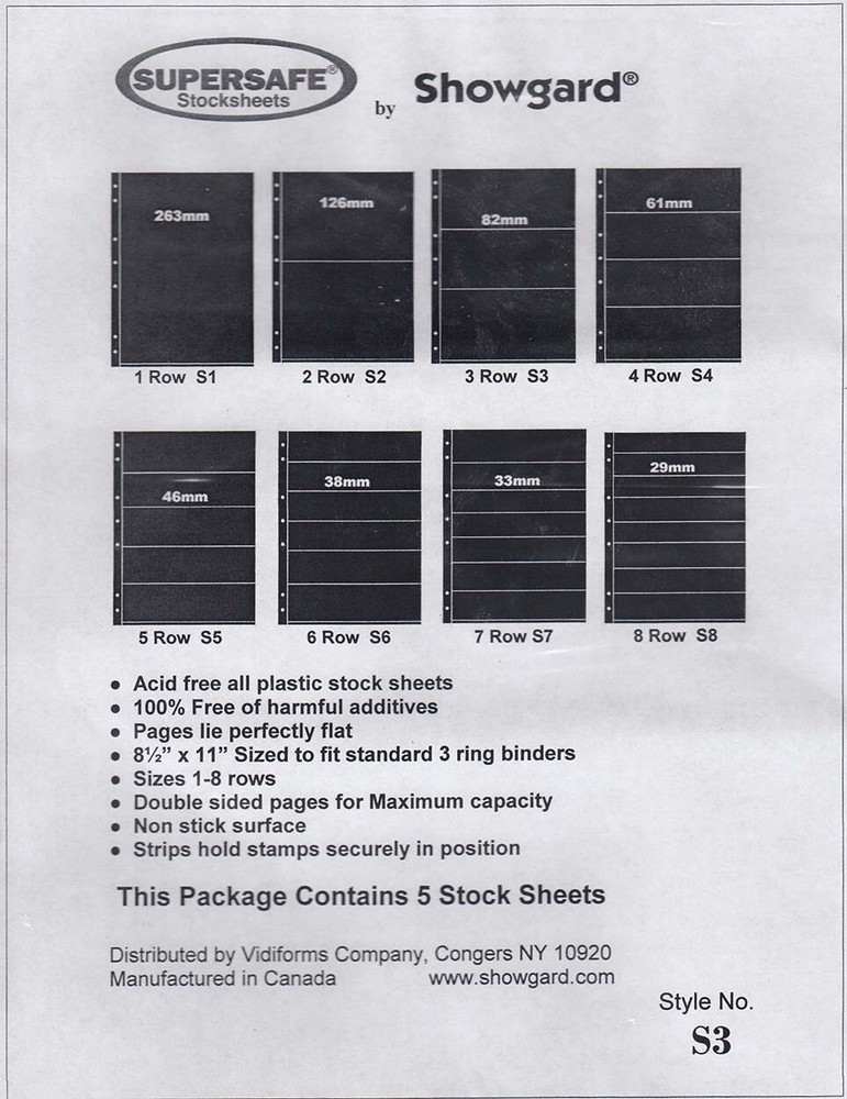 Showgard Supersafe Stock Sheets 3 Row Double Sided Pages 82mm 5 Pack S3