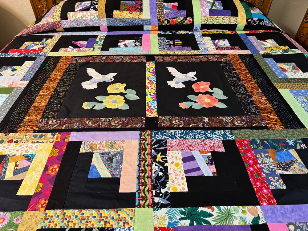 CaKing Size Machine pieced LogCabin patchwork quilt top #6-10A Made in USA