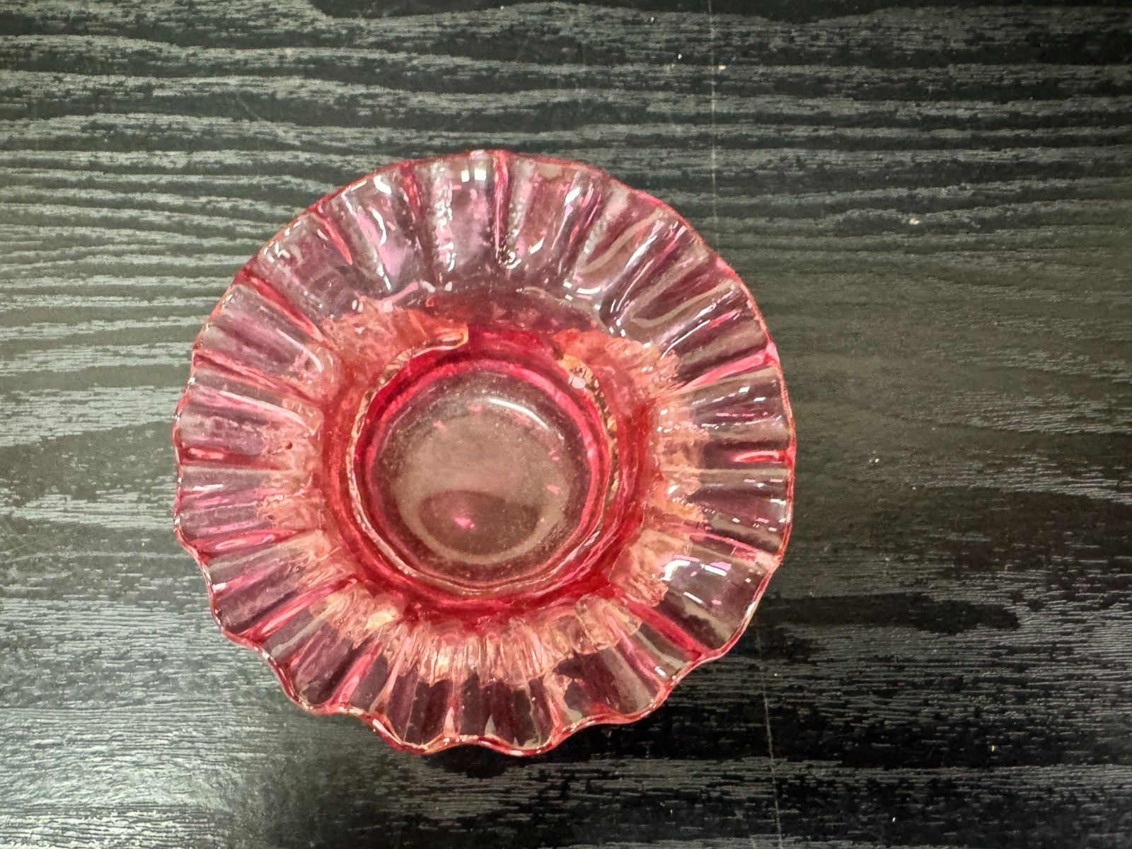 Uranium Glass Cranberry Vaseline Ruffle Open Salt Cellar Antique Victorian Era