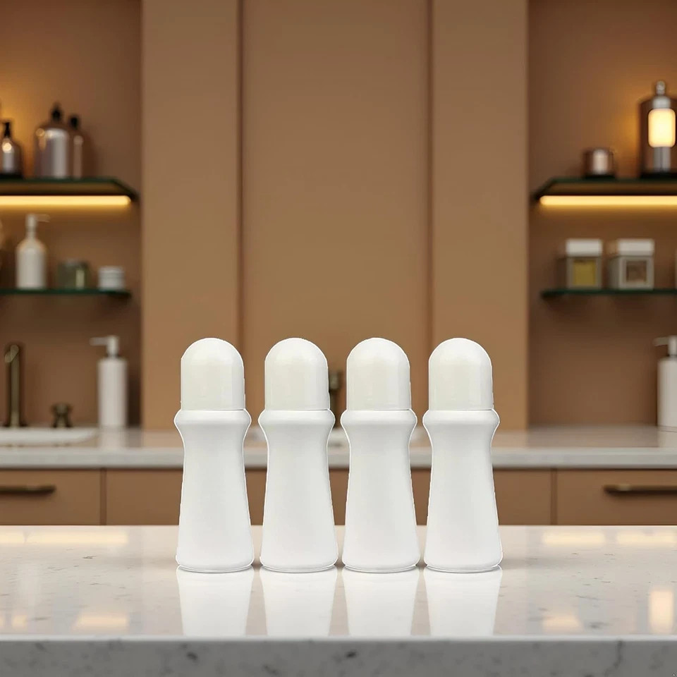 4 Pcs White 75ml Empty Refillable Roller Bottle Plastic Roll On Bottles...