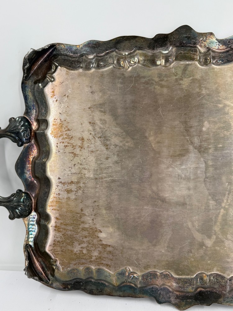 Vintage Silver Plated Copper Silver On Copper Ornate Engraved Serving Tray-25"