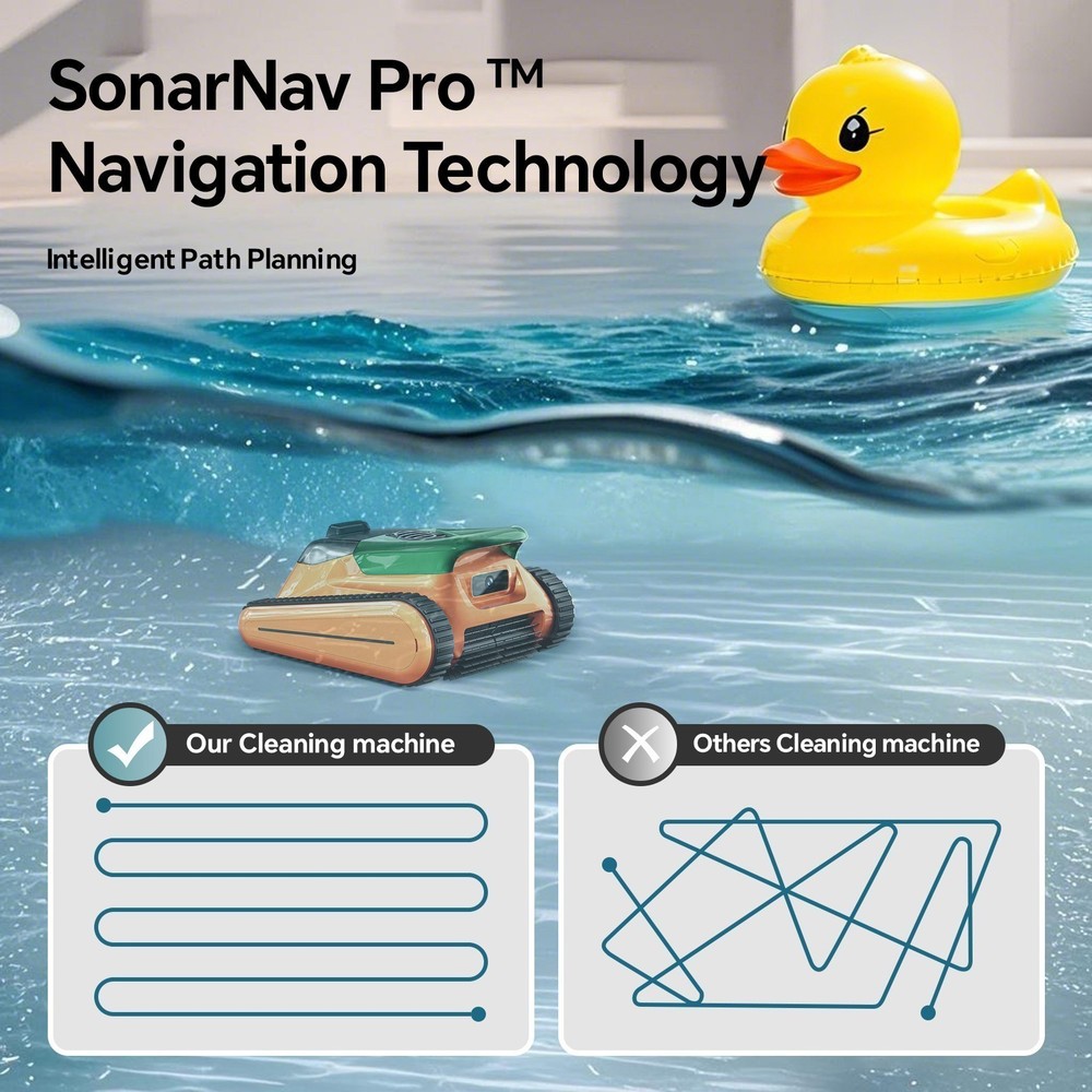Seauto Robotic Pool Cleaner Cordless Sonar Navigation Wall Waterline Climbing