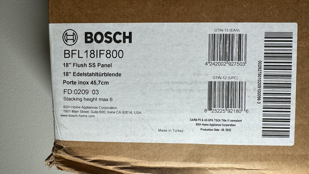 Bosch Benchmark Freezer. Model # B18IF905SP