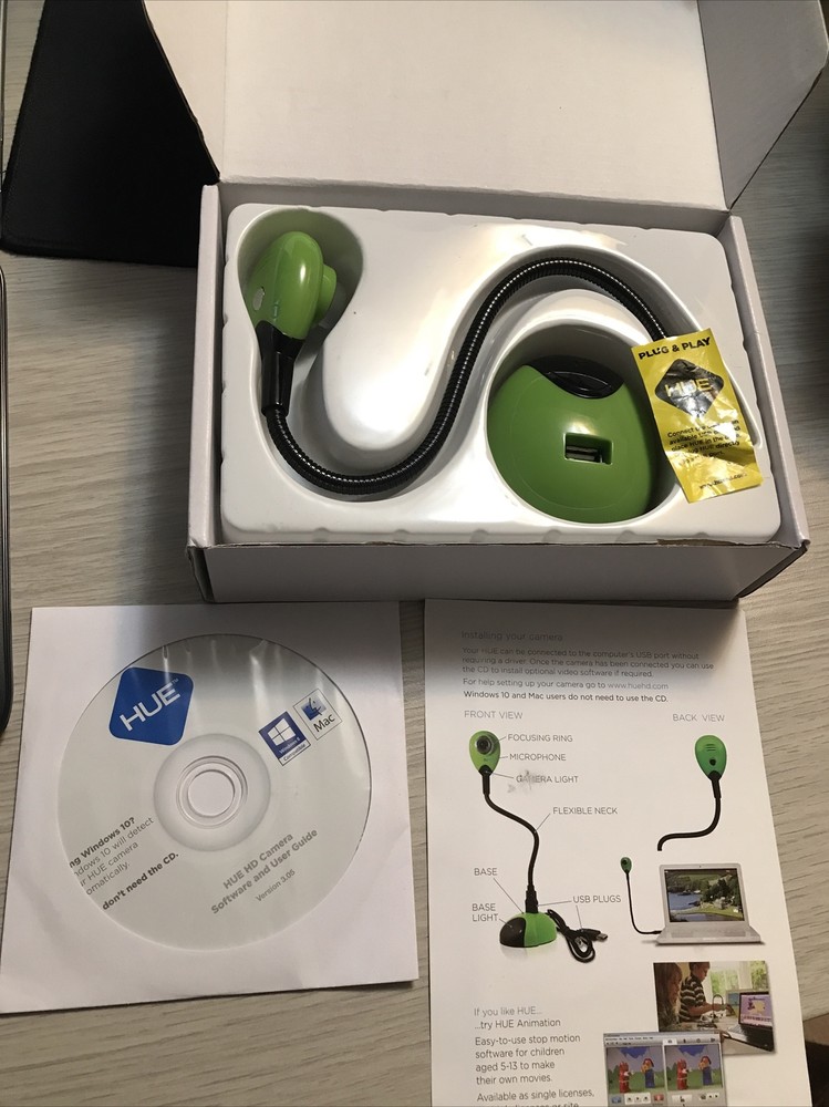 HUE HD Webcam Green USB Video Camera For PC / Mac - Tested & Working COMPLETE