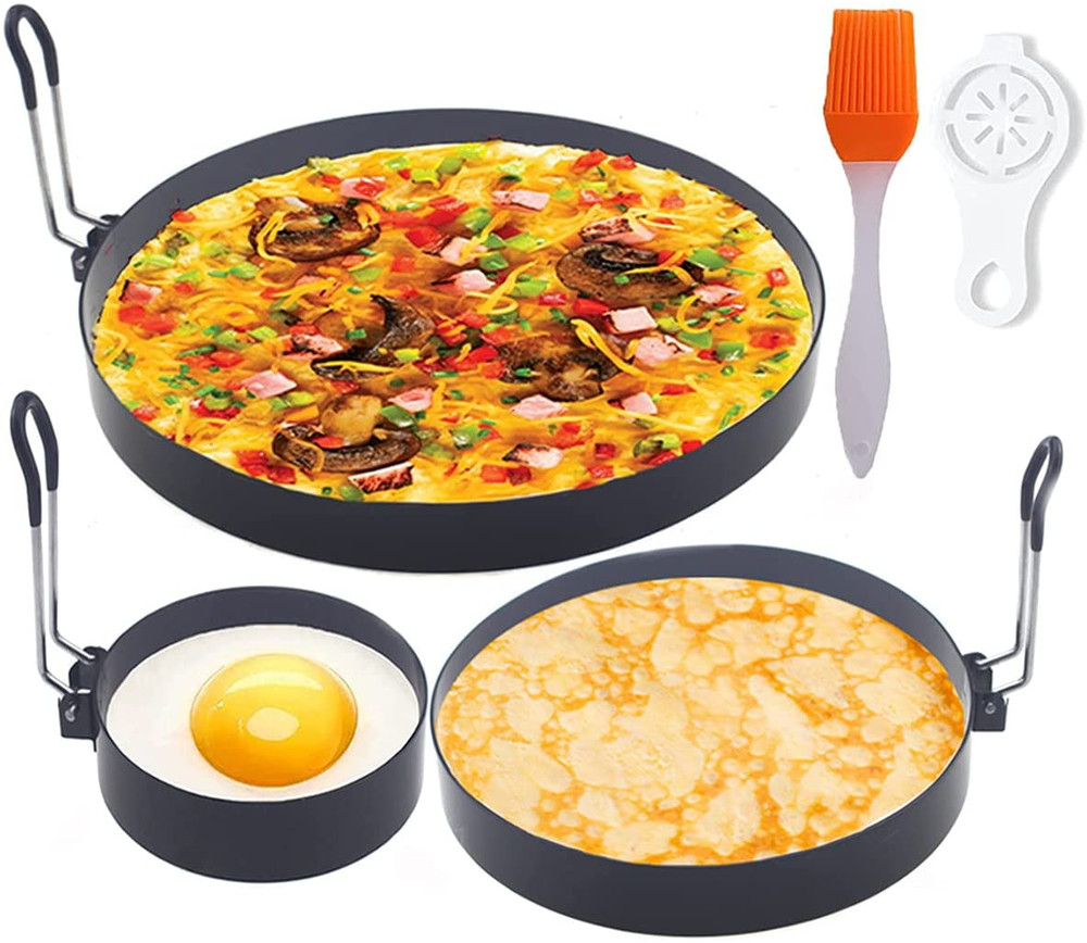 8" Omelette Ring,6" Pancake Ring,4" Griddle Egg Ring,Non-stick Stainless Steel