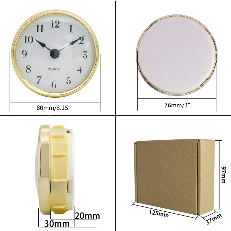 Golden for Rim 80mm Retro Quartz Clock Insert Round Embedded Wall Clock for Head