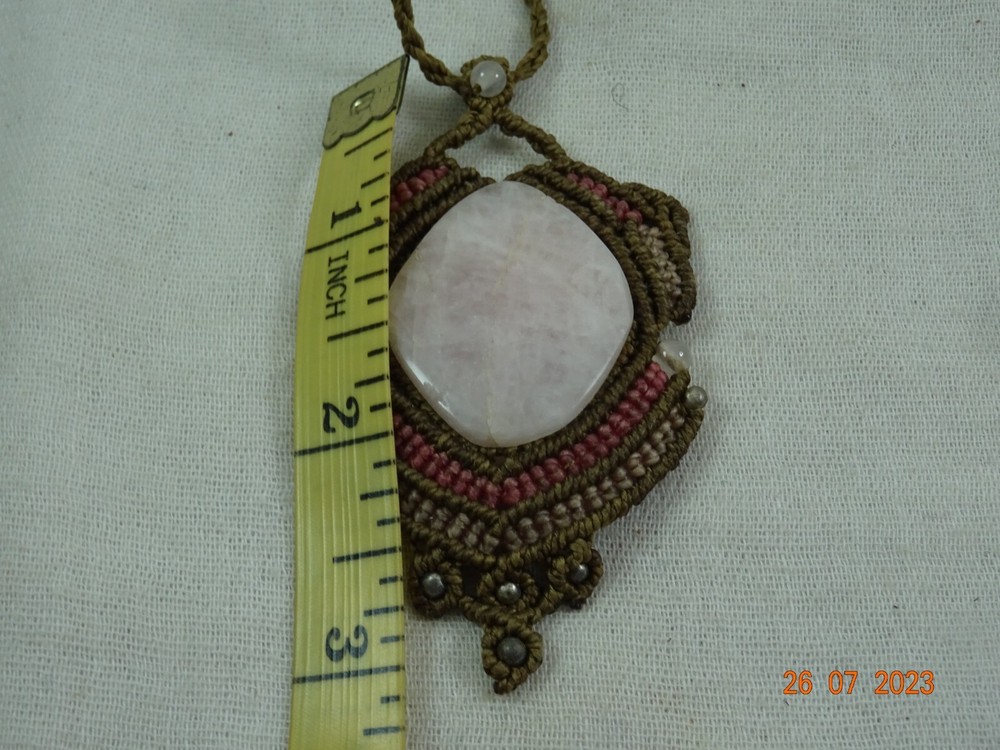Artisan Oval Pink Topaz Stone Macrame Setting Statement Necklace 27' adjustable