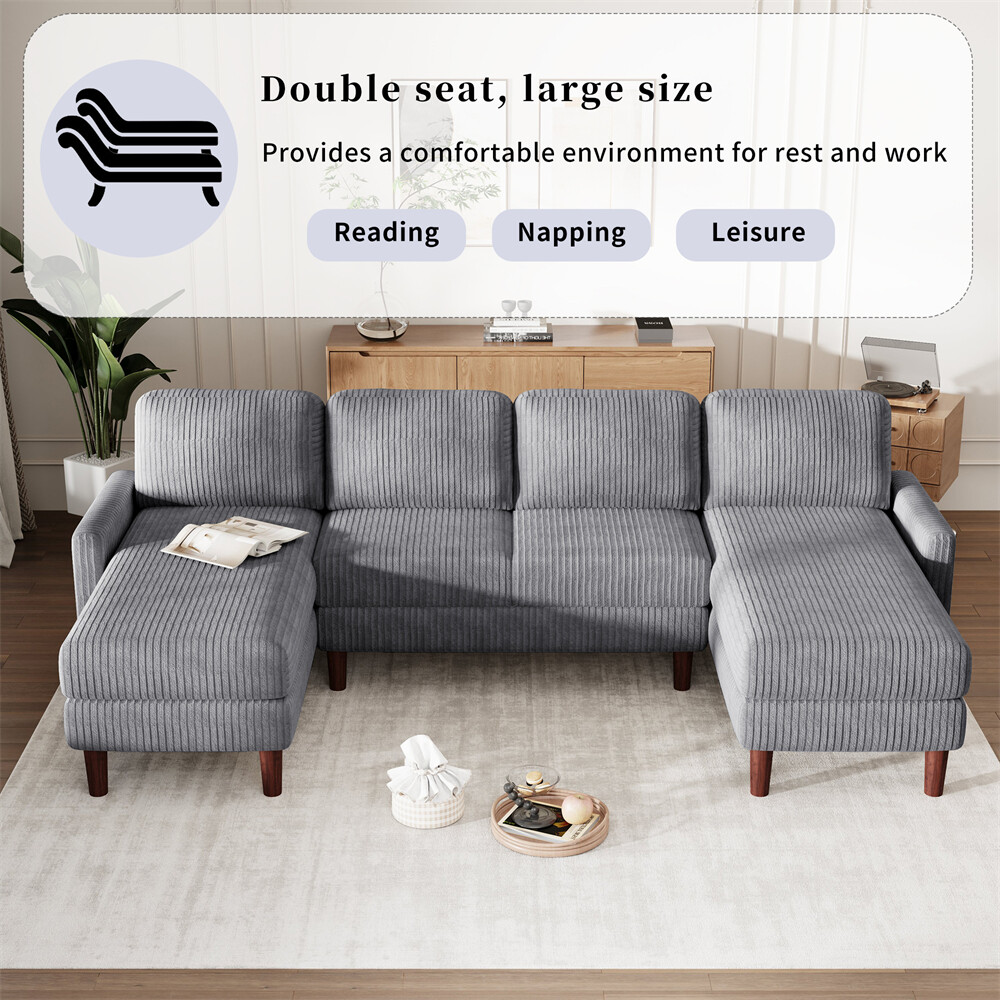 103'' U-shaped Sponge-filled Cushion Combination Sofa with Solid Wood Legs