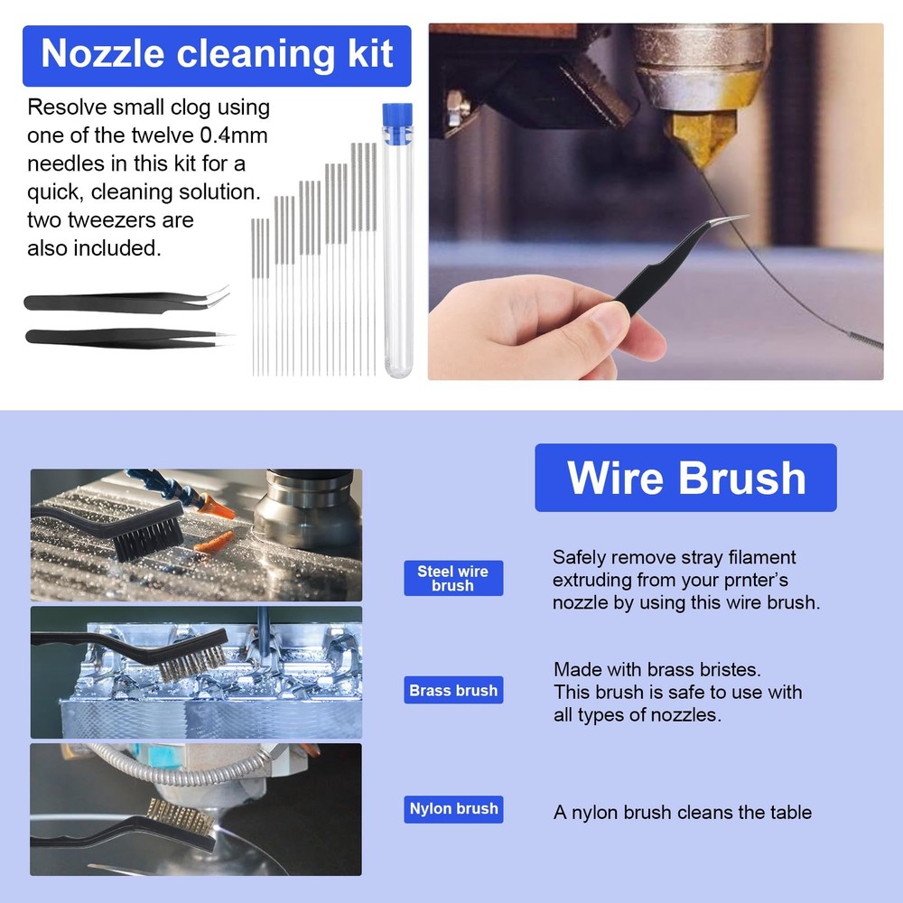 KuanStore 3D Printer Tools Kit, Printing Accessory with 55Pcs Blue