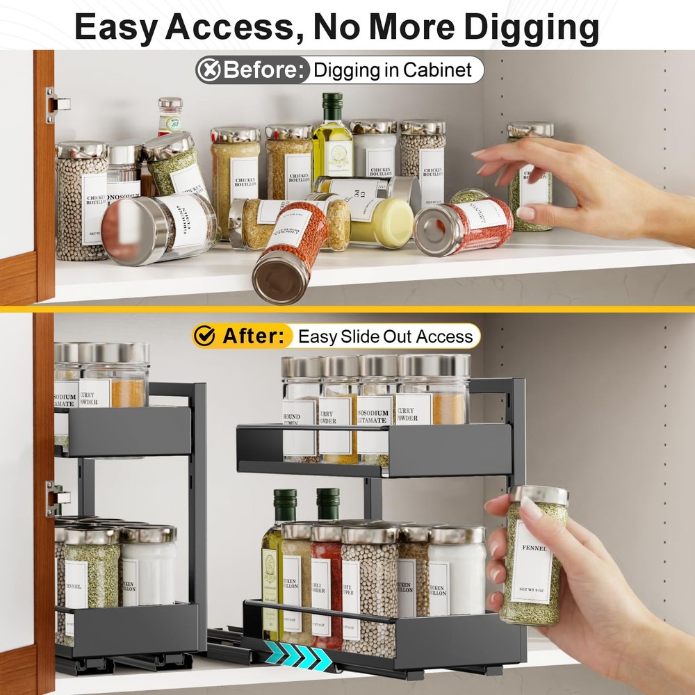 Spice Racks for Inside Cabinet - 1 Pack Peel and Stick Pull out Spice Rack Ea...