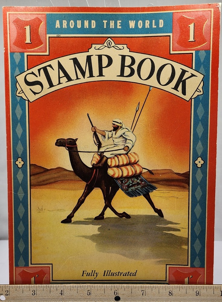 Vintage Around The World Stamp Book Fully Illustrated • Includes Several Stamps