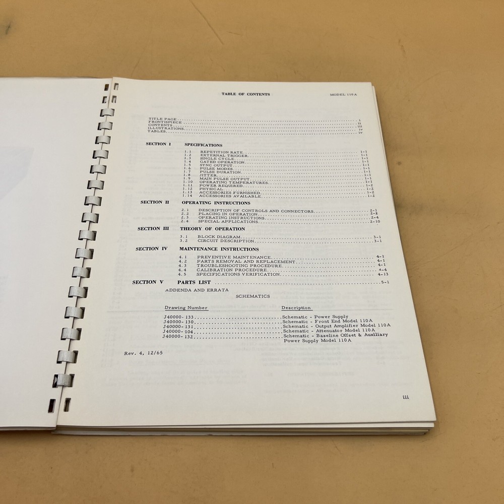 Datapulse Model 110A Pulse Generator Operation & Maintenance Handbook 12/65