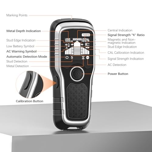 Stud Finder Wall Scanner - 6-in-1 Upgraded Multifunction Auto Light Silver