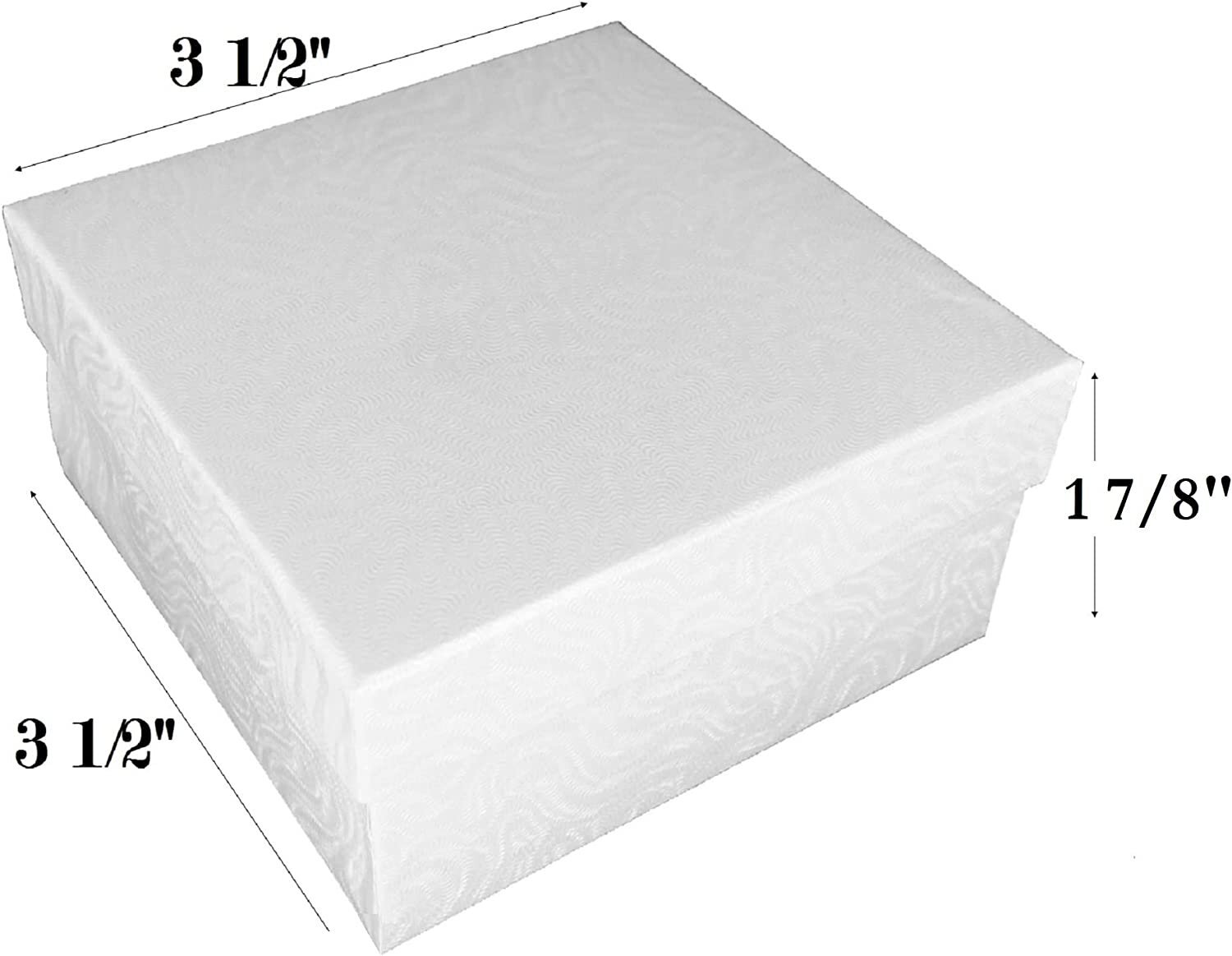 100 White Swirl Cotton Filled Jewelry Boxes 3 1/4" x 2 1/4" x 1"H