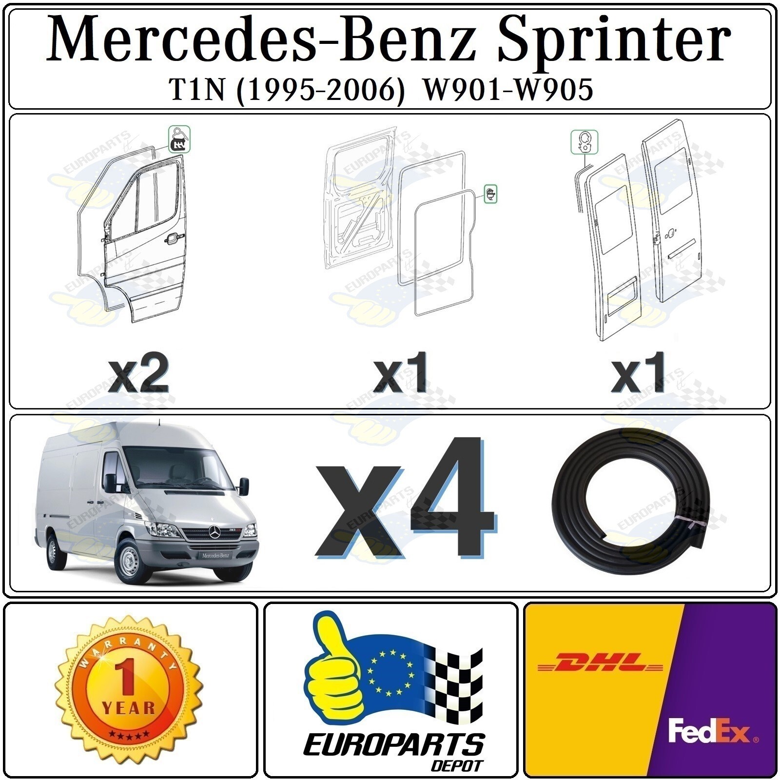Mercedes Dodge Freightliner Sprinter 95-06 Rubber Weatherstrip Set For All Doors