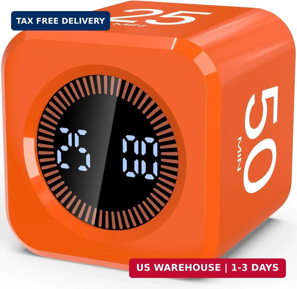 Digital Pomodoro Timer Cube 5/10/25/50min, Visual Productivity Flip Timer for Ki