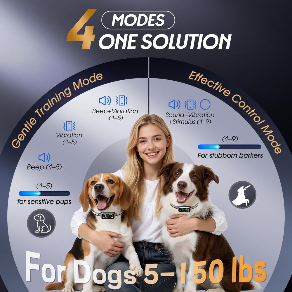Dog Bark Collar , Instant Bark Solution, Anti Barking Device with 4 Correctio...