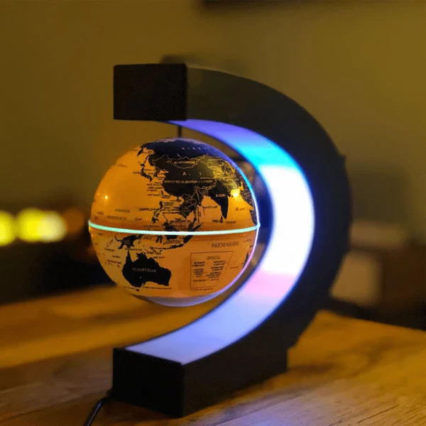 Floating World Map Globe with C Shape Base, Desk Accessories, Night stand