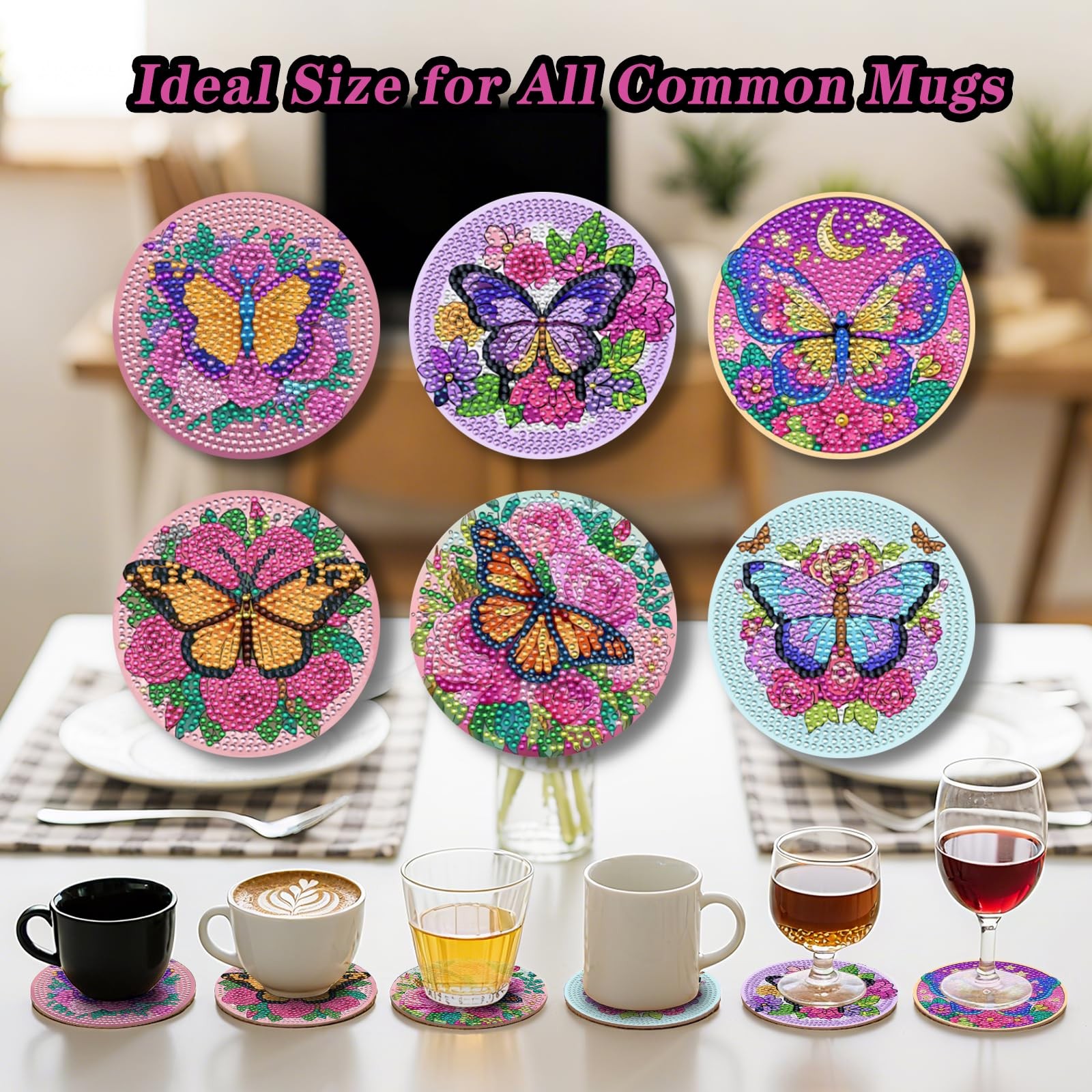 Butterfly Diamond Painting Coasters Kits with Holder, DIY Butterfly Diamond Art