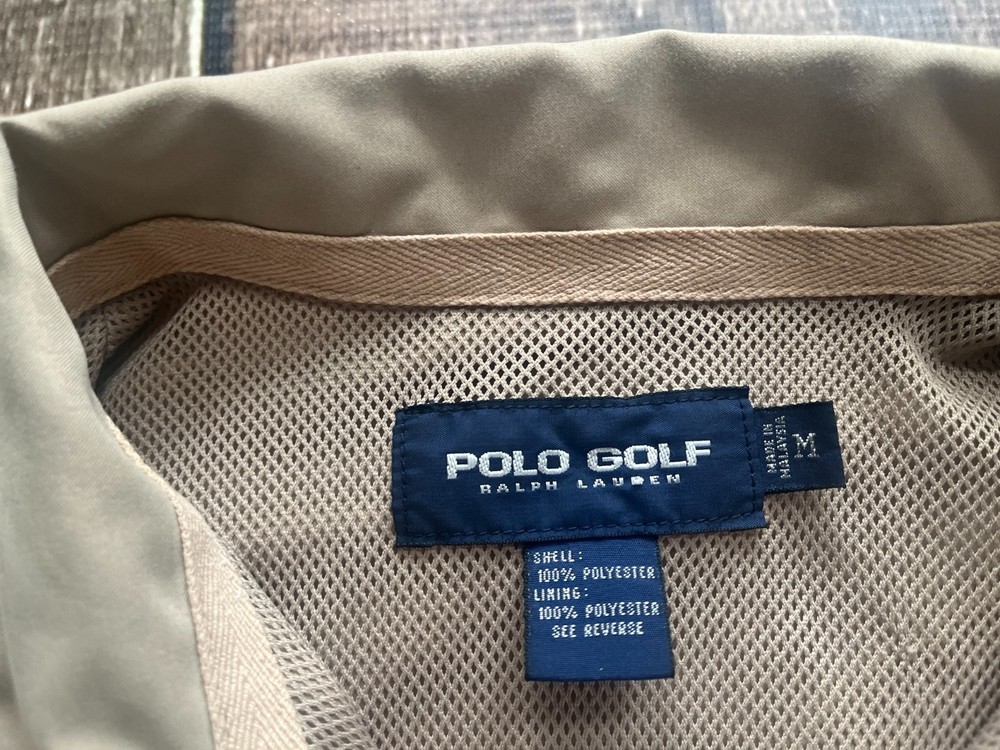 POLO GOLF RALPH LAUREN SHIELD CREST PULLOVER FAIRWAY JACKET BEIGE MENS MEDIUM