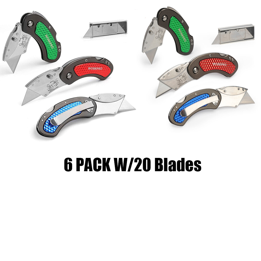 WORKPRO 6PC Folding Utility Knife Set Quick Change/Back-lock w/20PC Extra Blades