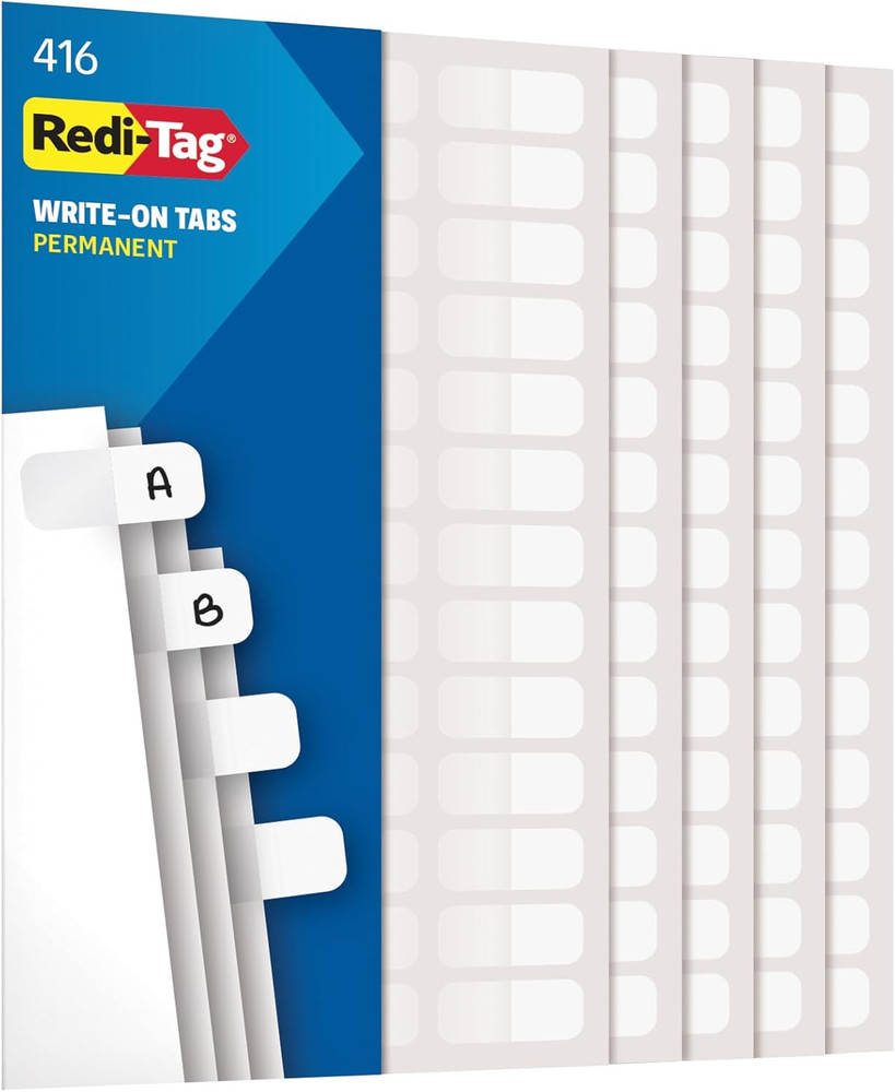 , RTG31010, Permanent Stick Write-On Index Tabs, 416 / Pack, White, (Pack of 1)
