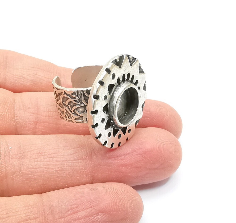 Silver Ring Blank Setting, Cabochon Mounting, Adjustable Resin Ring Base Bezels