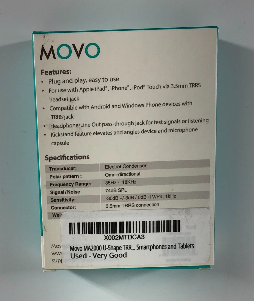Movo MA2000 U-Shape Omnidirectional Splitter & Microphone for iPhone/Smartphone