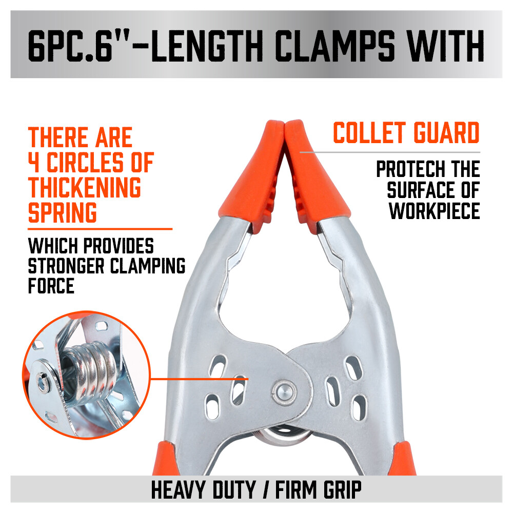 6Pcs 6" inch Heavy Duty Metal Spring Clamps Tips Tool Clip 2.5" Jaw Opening