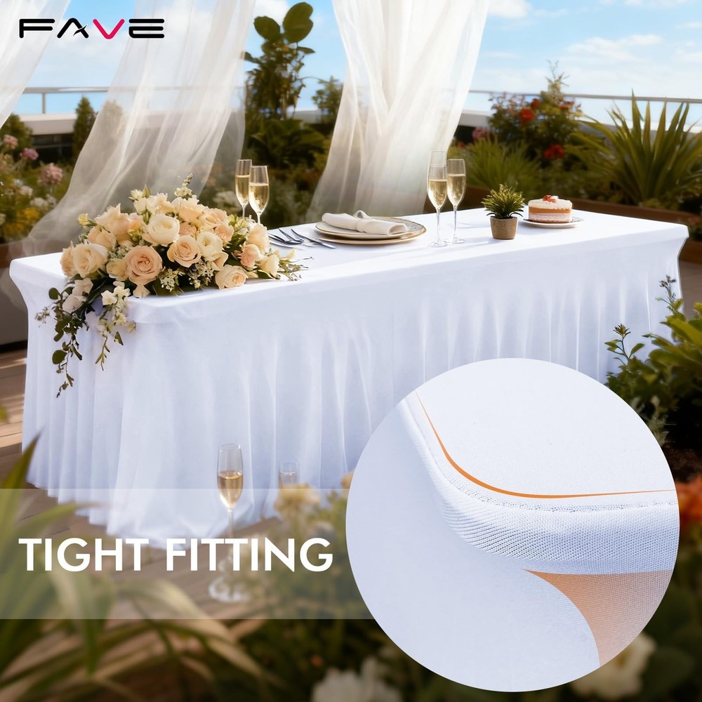 FAVE 2 Pack White Table Cloth Rectangle 6ft Table Cover Fitted Design Tables ...