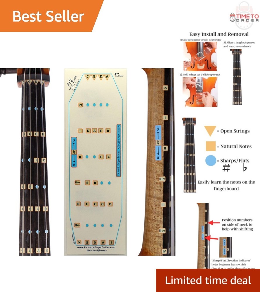 Cello Finger Guide Stickers for Learning Notes 4/4 Size Beginner to Intermediate