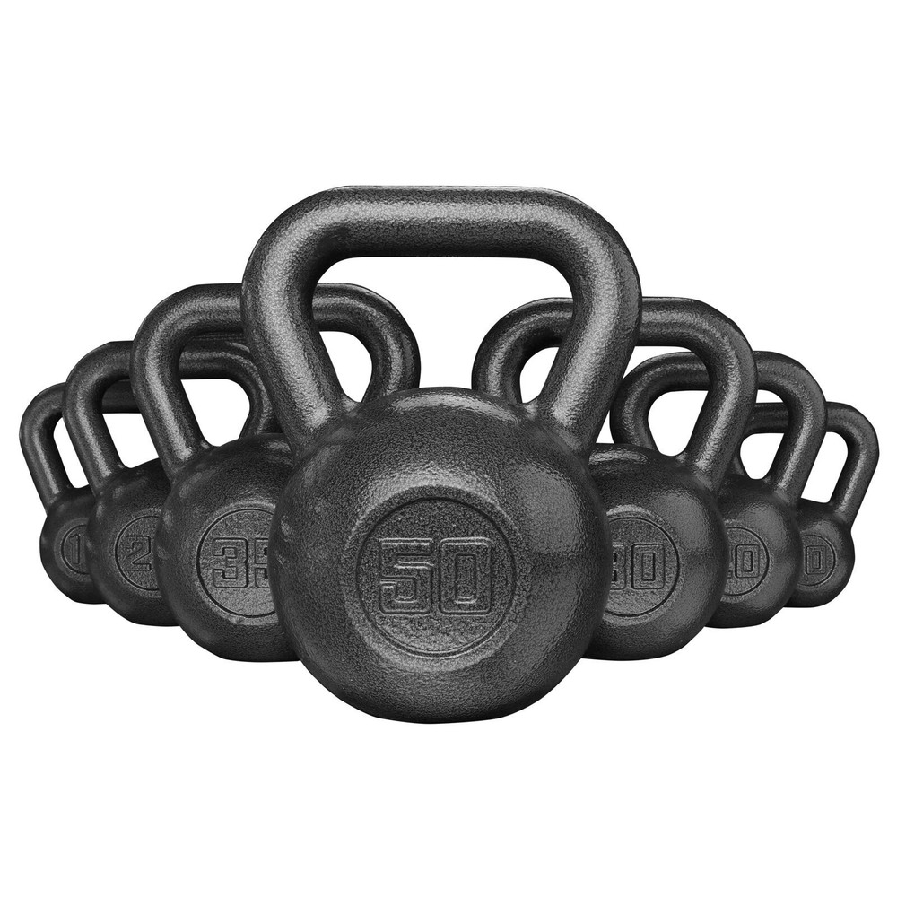 50lb Kettlebell, Casting Iron, Durable Black Hammertone Finish Strength Training