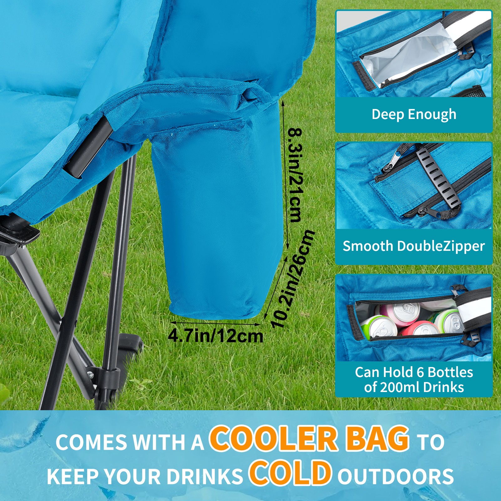 NAIZEA Rocking Chair Outdoor Folding Camping Chair with Cooler Bag Side Pocket